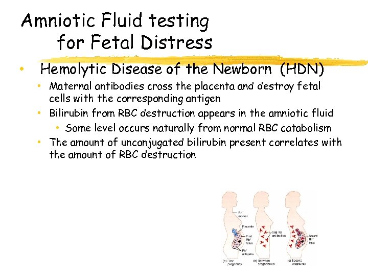 Amniotic Fluid testing for Fetal Distress • Hemolytic Disease of the Newborn (HDN) •