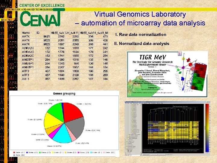 Virtual Genomics Laboratory – automation of microarray data analysis I. Raw data normalization II.