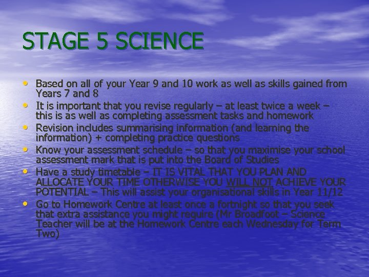 STAGE 5 SCIENCE • Based on all of your Year 9 and 10 work