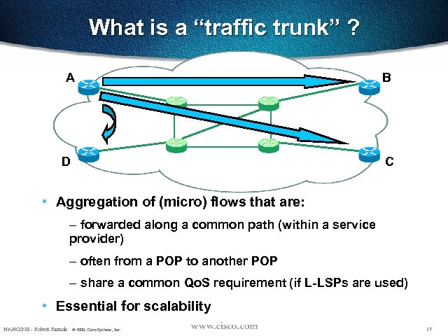 What is a “traffic trunk” ? A D B C • Aggregation of (micro)