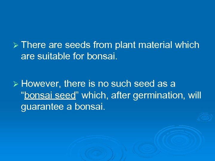 Ø There are seeds from plant material which are suitable for bonsai. Ø However,