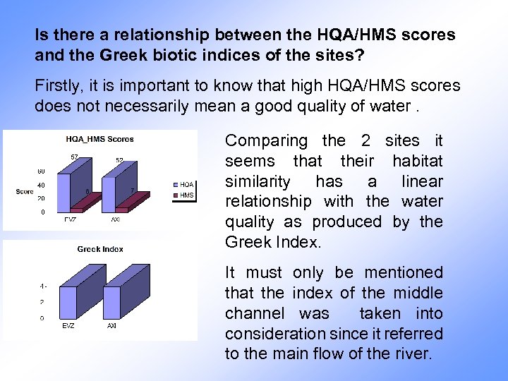 Is there a relationship between the HQA/HMS scores and the Greek biotic indices of