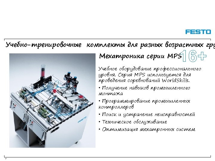 Учебно-тренировочные комплекты для разных возрастных гру 16+ Мехатроника серии MPS Учебное оборудование профессионального уровня.