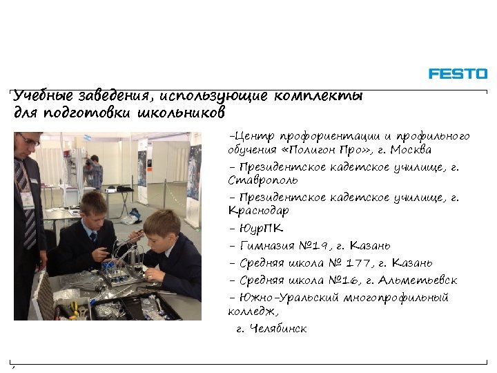 Учебные заведения, использующие комплекты для подготовки школьников -Центр профориентации и профильного обучения «Полигон Про»