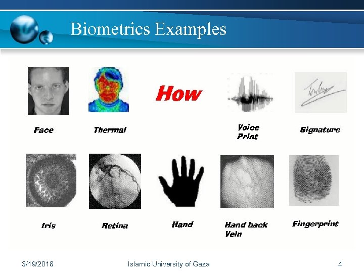 Biometrics Examples 3/19/2018 Islamic University of Gaza 4 