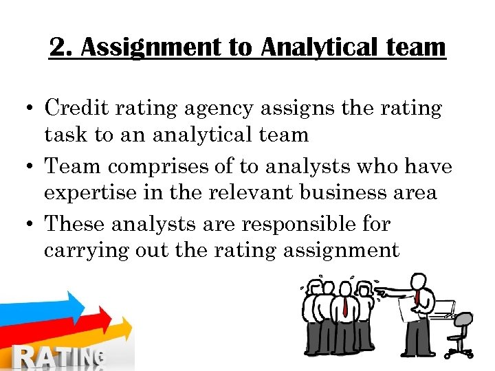 2. Assignment to Analytical team • Credit rating agency assigns the rating task to