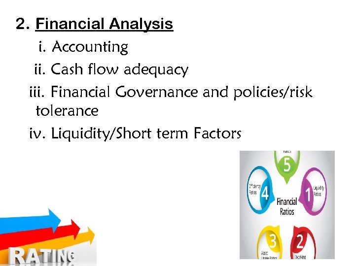 2. Financial Analysis i. Accounting ii. Cash flow adequacy iii. Financial Governance and policies/risk