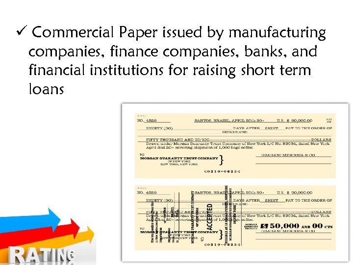 ü Commercial Paper issued by manufacturing companies, finance companies, banks, and financial institutions for