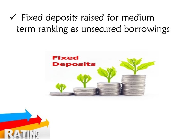 ü Fixed deposits raised for medium term ranking as unsecured borrowings 