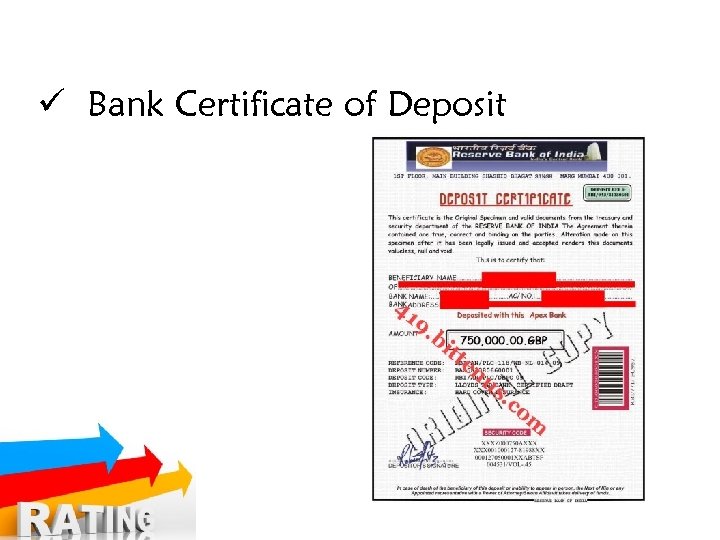 ü Bank Certificate of Deposit 
