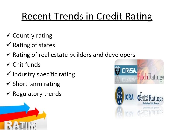 Recent Trends in Credit Rating ü Country rating ü Rating of states ü Rating