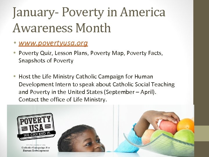 January- Poverty in America Awareness Month • www. povertyusa. org • Poverty Quiz, Lesson