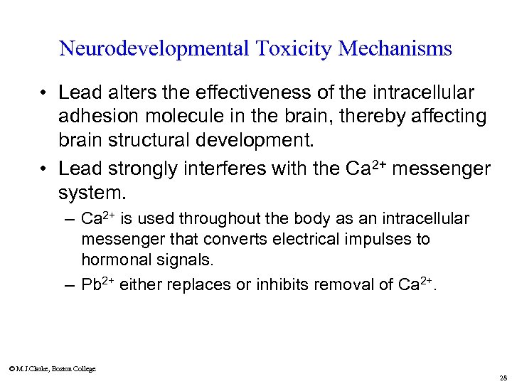 Neurodevelopmental Toxicity Mechanisms • Lead alters the effectiveness of the intracellular adhesion molecule in