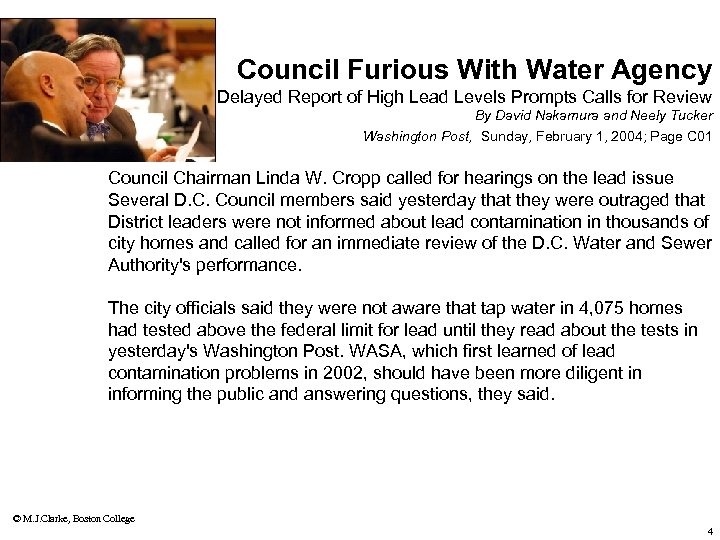 Council Furious With Water Agency Delayed Report of High Lead Levels Prompts Calls for