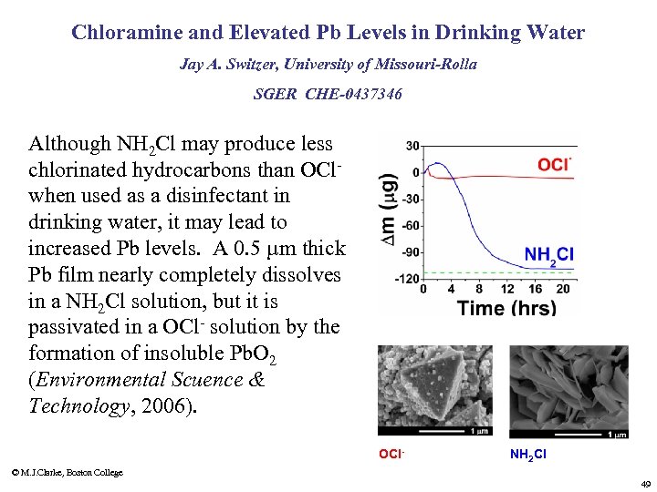 Chloramine and Elevated Pb Levels in Drinking Water Jay A. Switzer, University of Missouri-Rolla