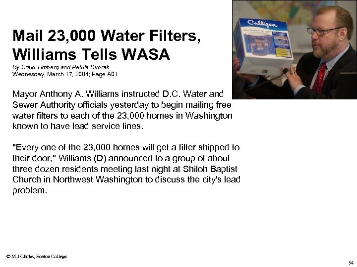 Mail 23, 000 Water Filters, Williams Tells WASA By Craig Timberg and Petula Dvorak