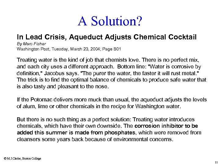 A Solution? In Lead Crisis, Aqueduct Adjusts Chemical Cocktail By Marc Fisher Washington Post,