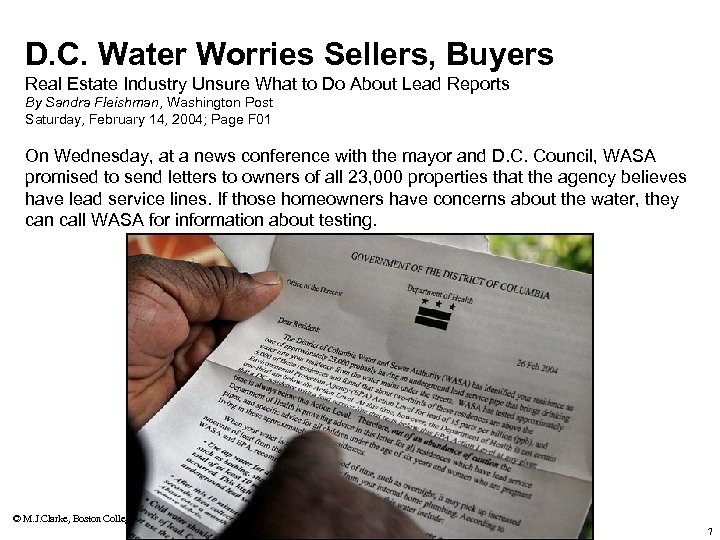 D. C. Water Worries Sellers, Buyers Real Estate Industry Unsure What to Do About