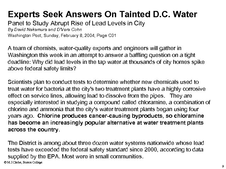 Experts Seek Answers On Tainted D. C. Water Panel to Study Abrupt Rise of