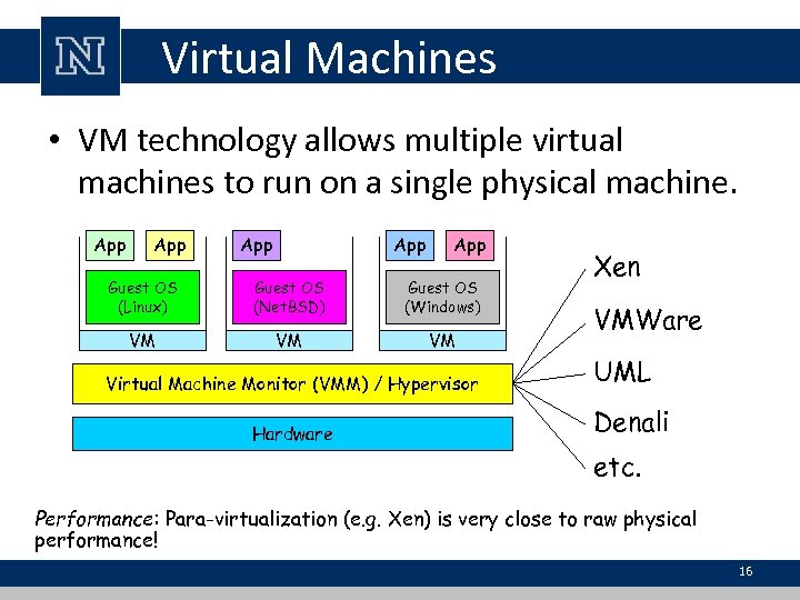 Virtual Machines • VM technology allows multiple virtual machines to run on a single