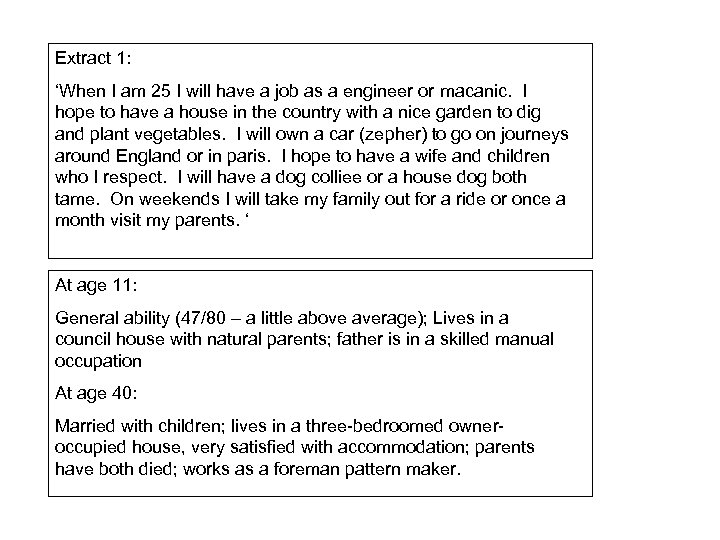 Extract 1: ‘When I am 25 I will have a job as a engineer