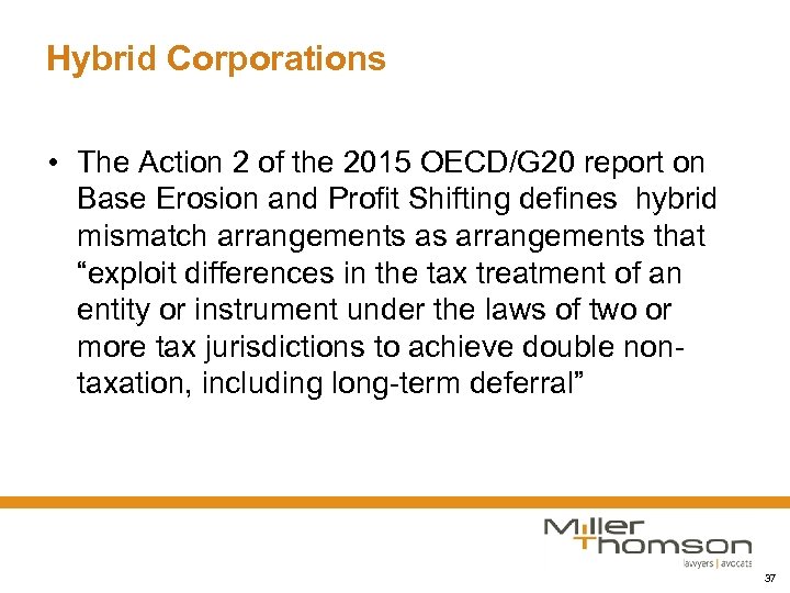 Hybrid Corporations • The Action 2 of the 2015 OECD/G 20 report on Base