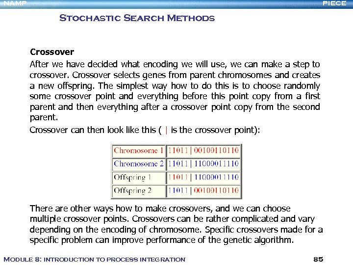 NAMP PIECE Stochastic Search Methods Crossover After we have decided what encoding we will