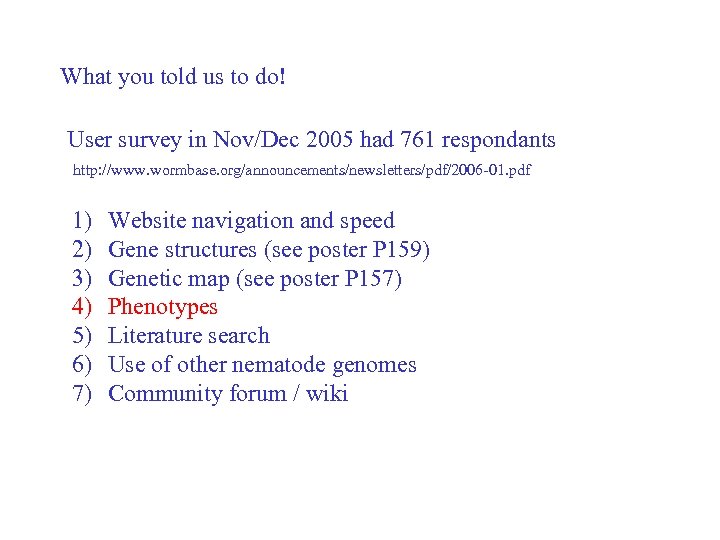 What you told us to do! User survey in Nov/Dec 2005 had 761 respondants