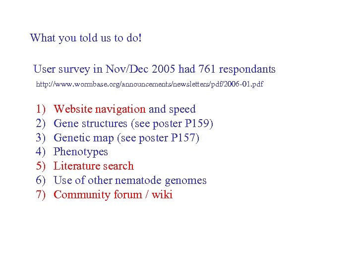 What you told us to do! User survey in Nov/Dec 2005 had 761 respondants
