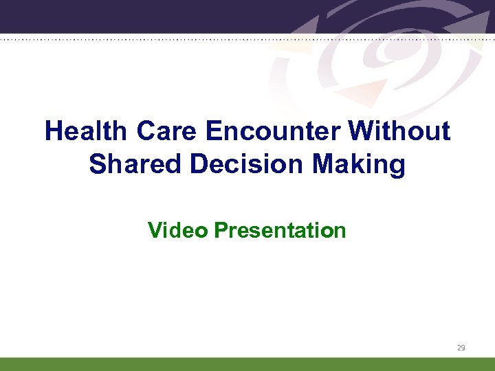 Health Care Encounter Without Shared Decision Making Video Presentation 29 