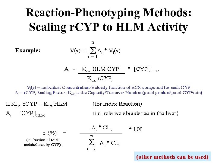 Reaction-Phenotyping Methods: Scaling r. CYP to HLM Activity Example: (other methods can be used)
