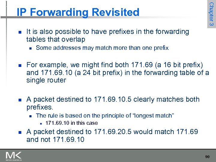 n It is also possible to have prefixes in the forwarding tables that overlap