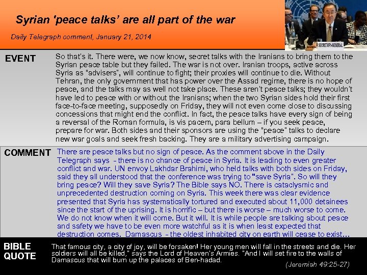 Syrian 'peace talks’ are all part of the war Daily Telegraph comment, January 21,