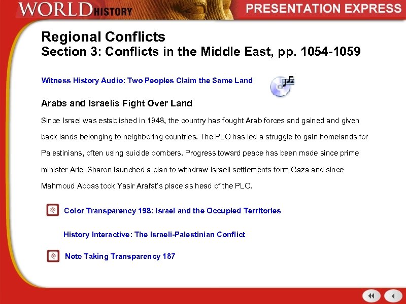 Regional Conflicts Section 3: Conflicts in the Middle East, pp. 1054 -1059 Witness History
