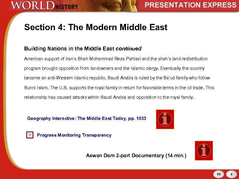 Section 4: The Modern Middle East Building Nations in the Middle East continued American