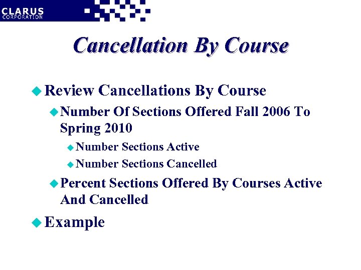 Cancellation By Course u Review Cancellations By Course u Number Of Sections Offered Fall