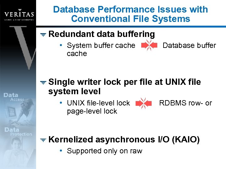 Database Performance Issues with Conventional File Systems Redundant data buffering • System buffer cache