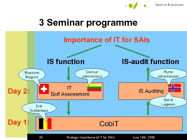 3 Seminar programme Importance of IT for SAIs IS function IS-audit function Dainius Jakimavicius