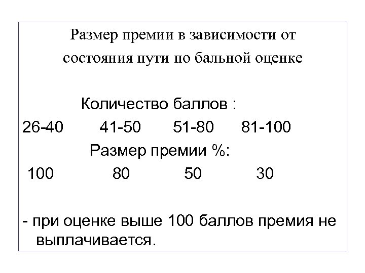 Премия в размере 50. Бальная система премирования. Размер премии. Определить размер премии. Конкретный размер премии.