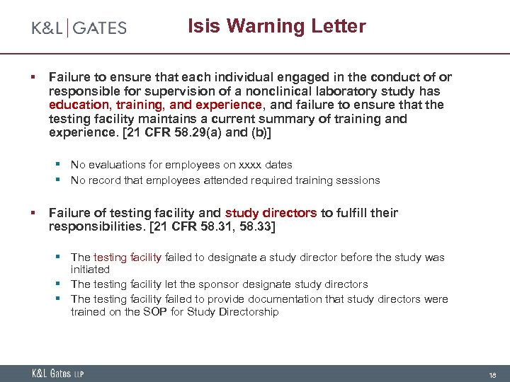 Isis Warning Letter § Failure to ensure that each individual engaged in the conduct