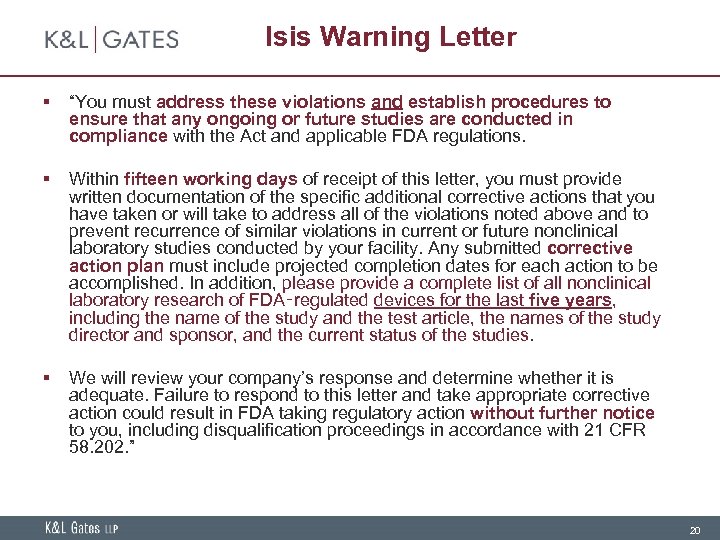 Isis Warning Letter § “You must address these violations and establish procedures to ensure