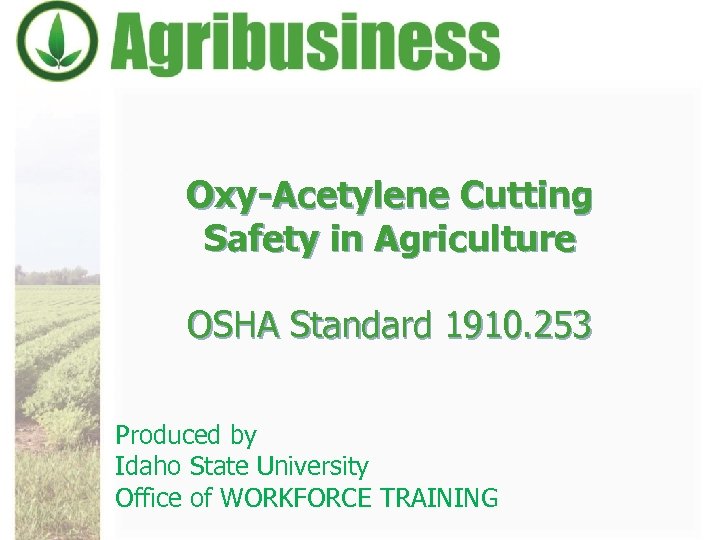 Oxy-Acetylene Cutting Safety in Agriculture OSHA Standard 1910. 253 Produced by Idaho State University