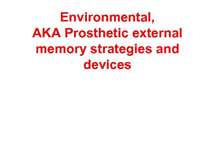 Environmental, AKA Prosthetic external memory strategies and devices 