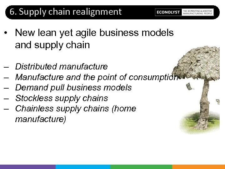 6. Supply chain realignment • New lean yet agile business models and supply chain