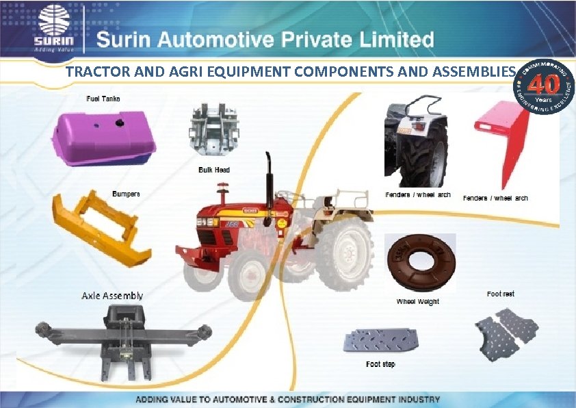 TRACTOR AND AGRI EQUIPMENT COMPONENTS AND ASSEMBLIES 