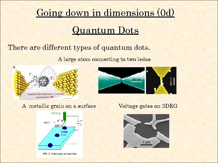 Going down in dimensions (0 d) Quantum Dots There are different types of quantum