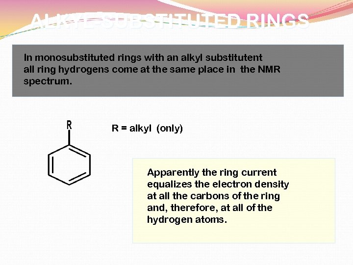 ALKYL-SUBSTITUTED RINGS In monosubstituted rings with an alkyl substitutent all ring hydrogens come at
