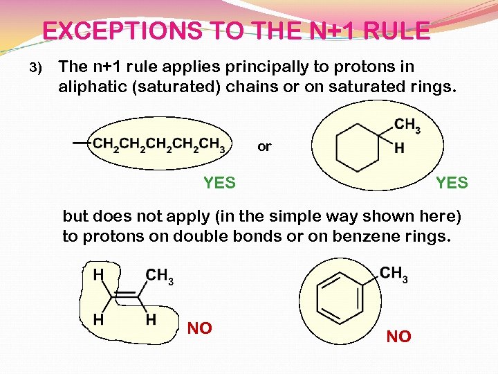 EXCEPTIONS TO THE N+1 RULE 3) The n+1 rule applies principally to protons in