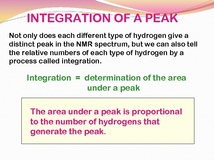 INTEGRATION OF A PEAK Not only does each different type of hydrogen give a