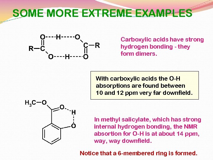 SOME MORE EXTREME EXAMPLES Carboxylic acids have strong hydrogen bonding - they form dimers.